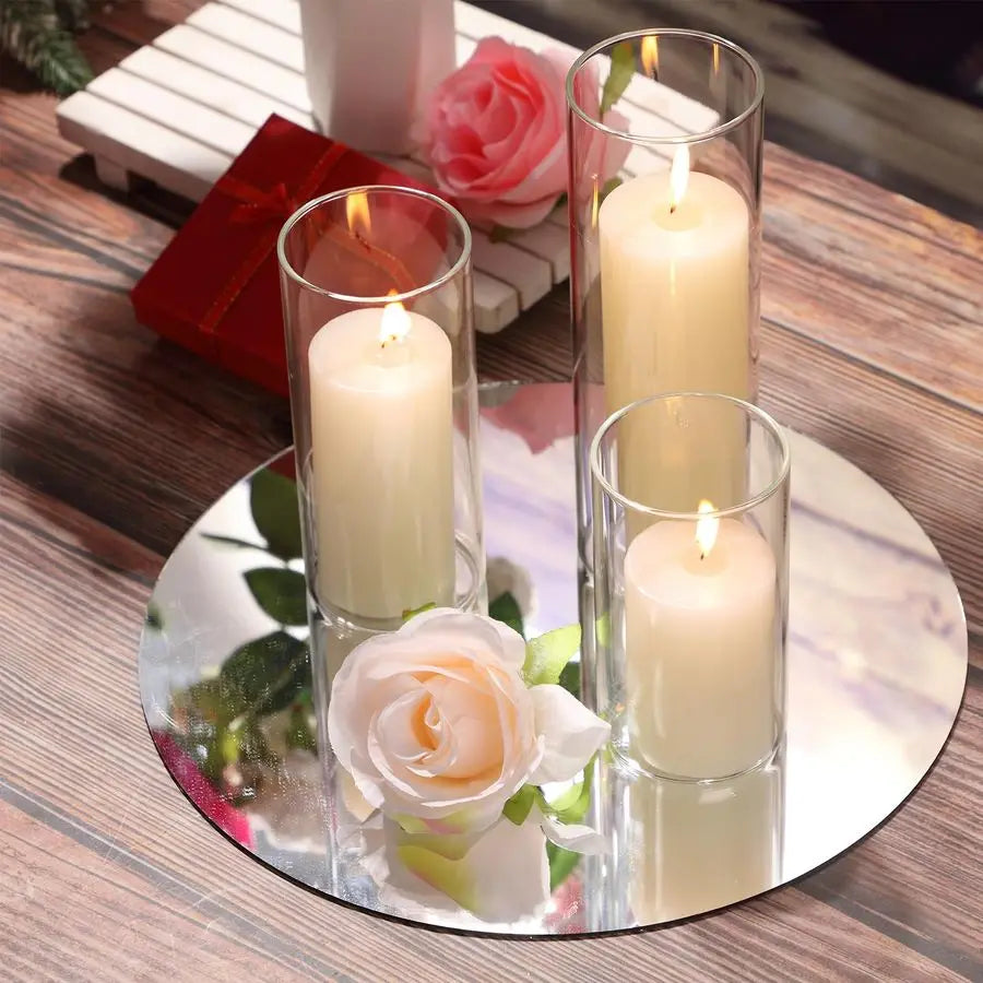 Set of 6 Pillar Candles with Glass Cylinder Vases