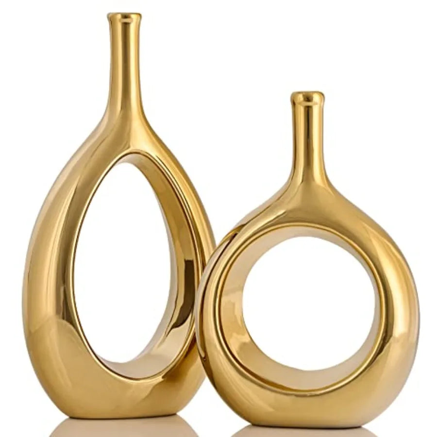 Ceramic Vase Set of 2 Hollow Circle