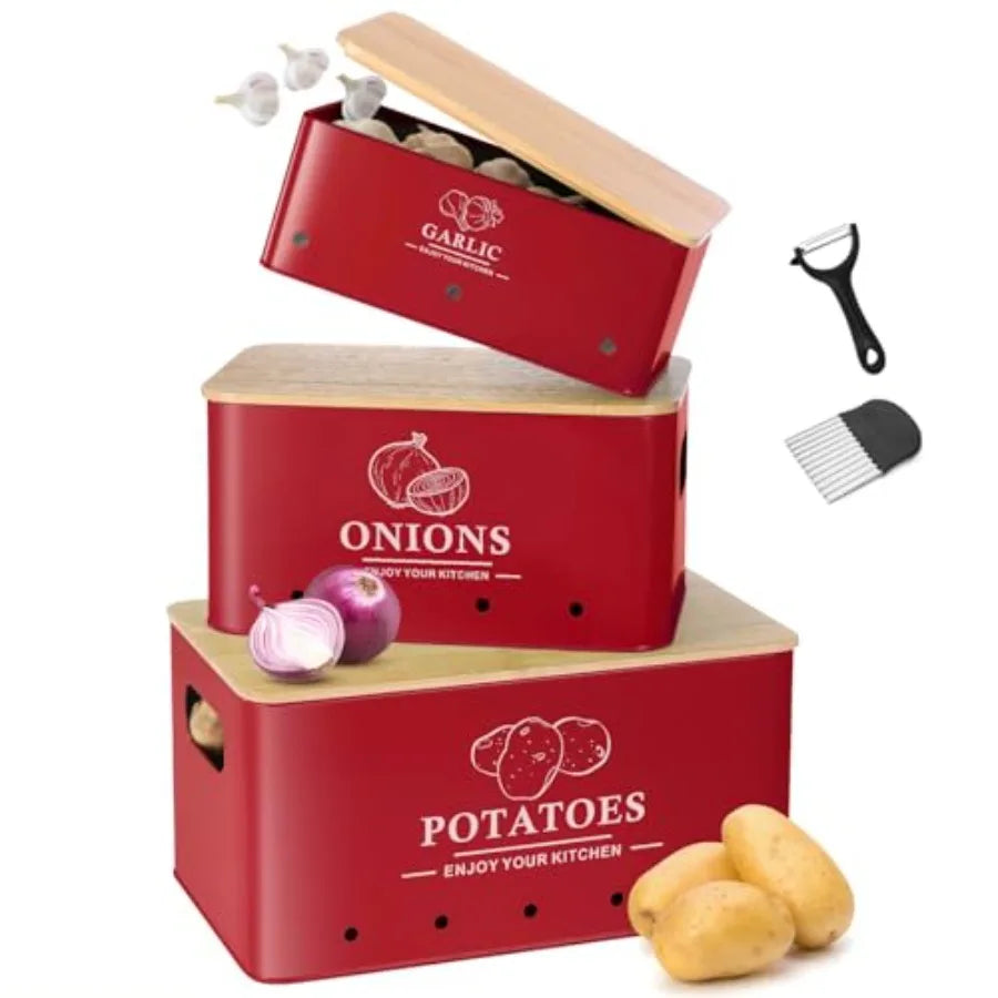 Metal Kitchen Vegetable Storage Set of 3 for Onion Garlic Potato Storage