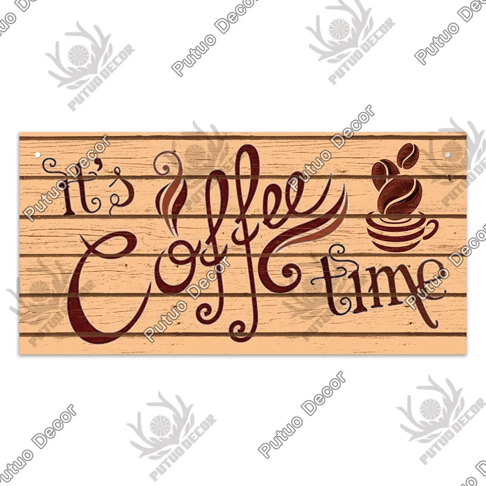 Decor Coffee Wooden Signs - Plaque Wood Plate Rustic Hanging for Cafe, Bar, or Kitchen