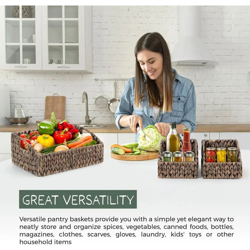 Natural Wicker Nesting Storage Baskets | Set of 3 Organizer Bins