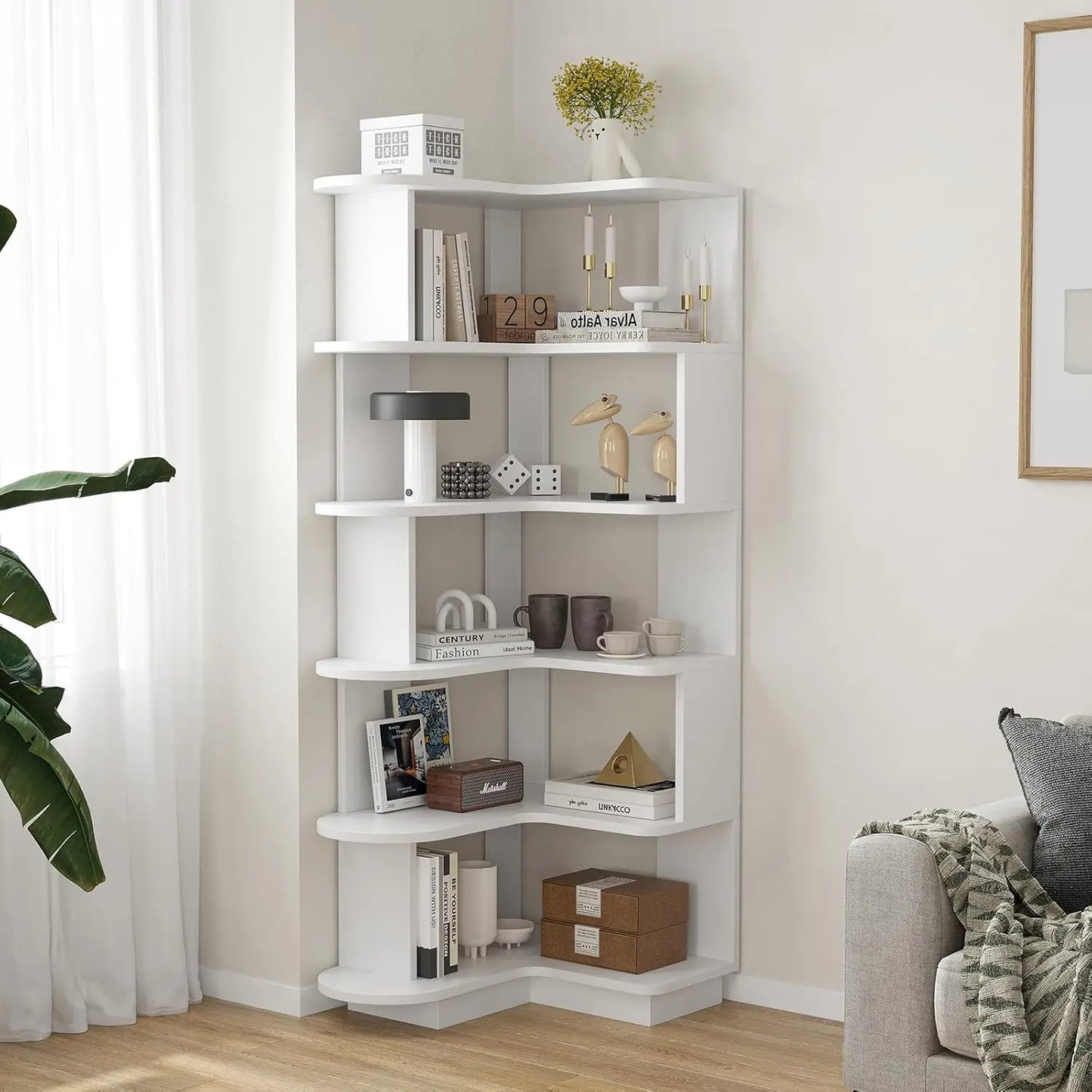 5-Tier L-Shaped Corner Bookshelf | Freestanding Storage & Display Rack
