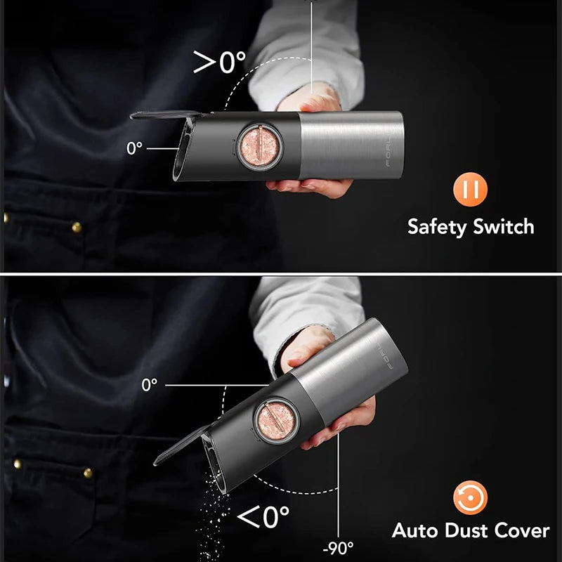 Gravity Electric Salt and Pepper Grinder Set Large Capacity Rechargeable Automatic One Hand Operated Kitchen Tool