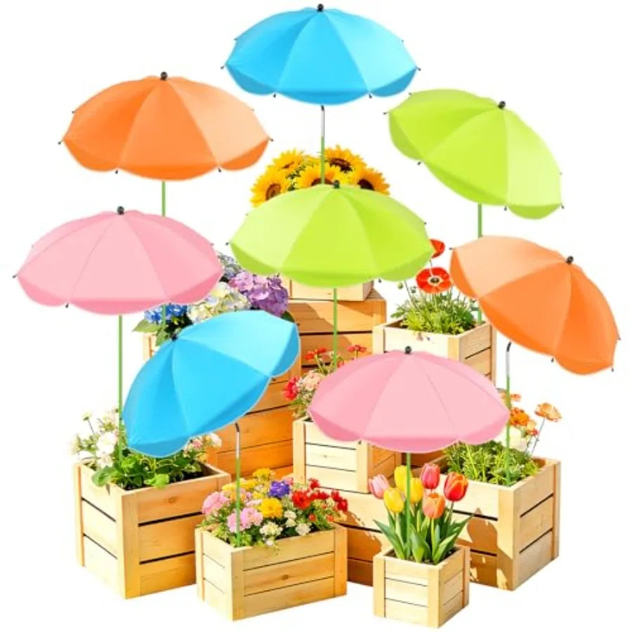 8‑Pack Plant Umbrellas – 26" Large Adjustable Shade with 43.4" Tall Stakes for Outdoor Garden Protection