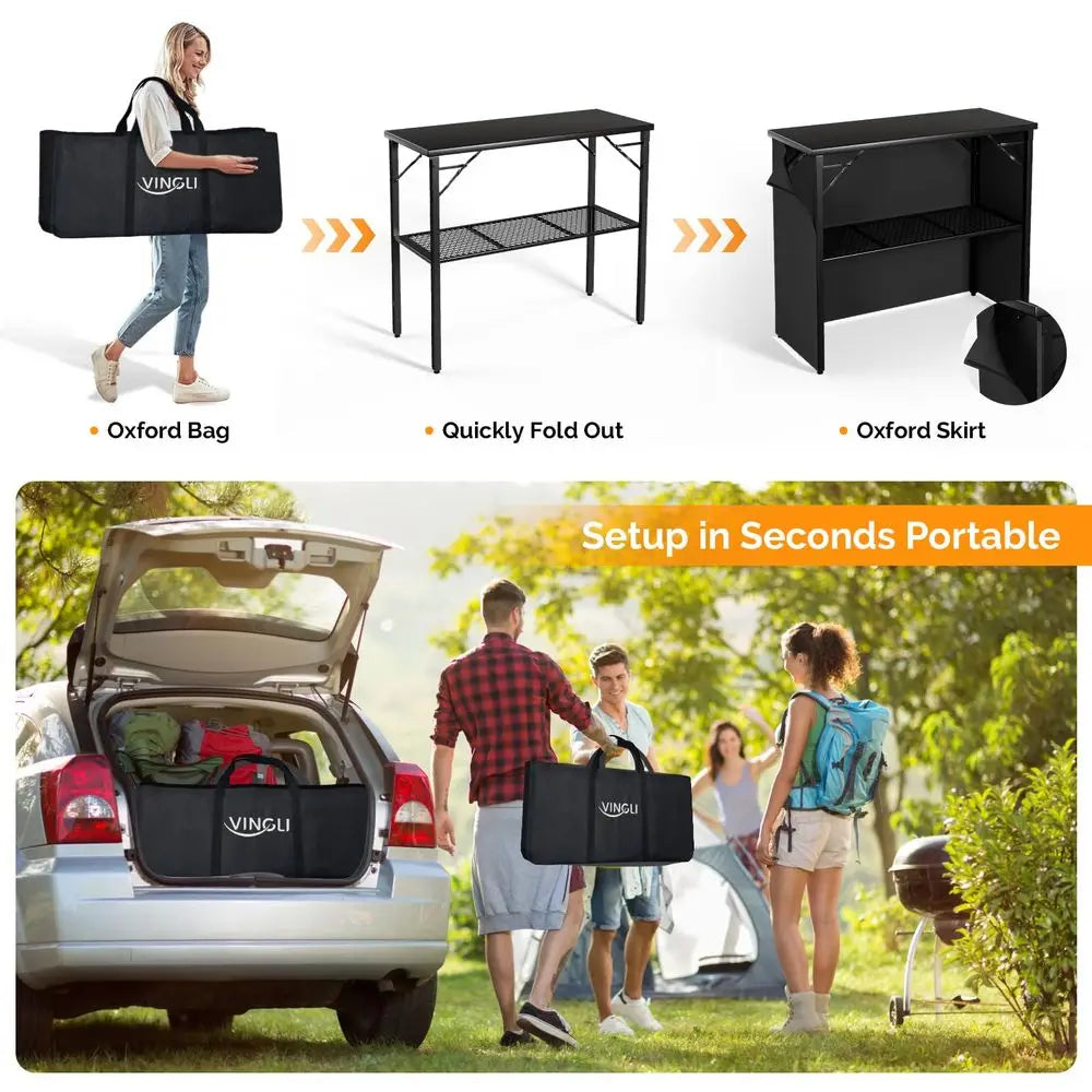 45" Commercial Portable Bar Table – Mobile Bartending Station with Skirt for Indoor & Outdoor Events