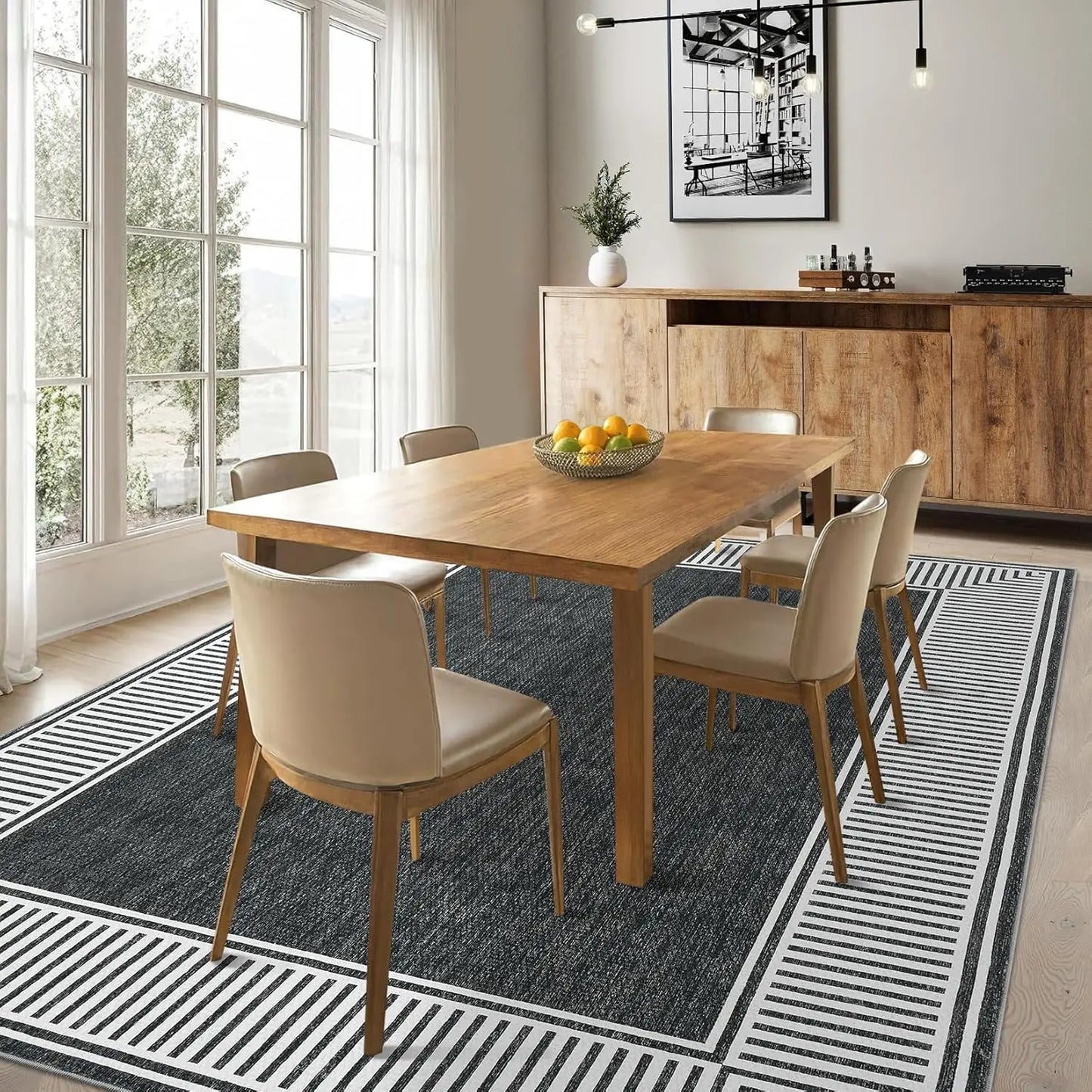 9x12 Modern Bordered Accent Rug,  Foldable