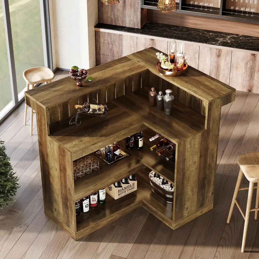 Home Bar Unit, 4Tier with Storage Shelves and Wine Glasses Holder