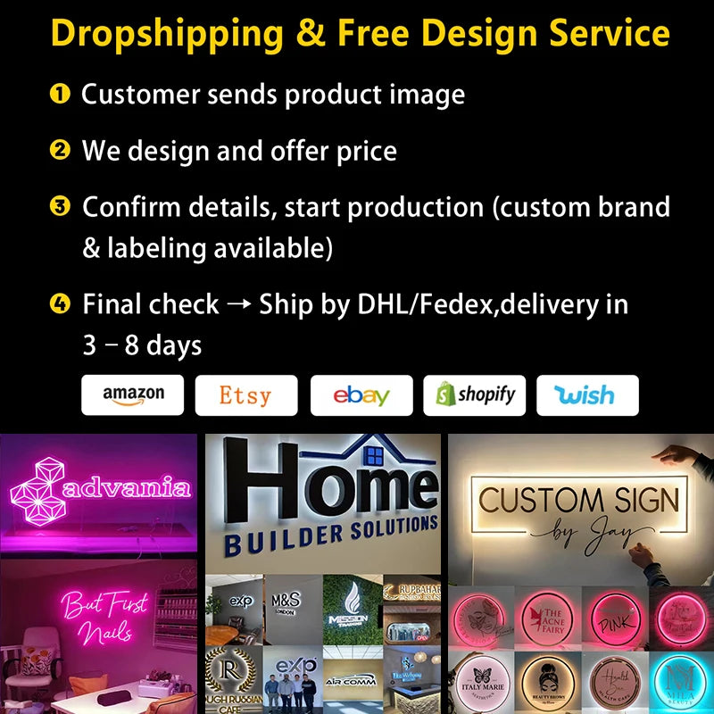 Custom LED Sign Backlit Metal Letters Stainless Steel Waterproof Business Storefront Sign CE/UL Certified
