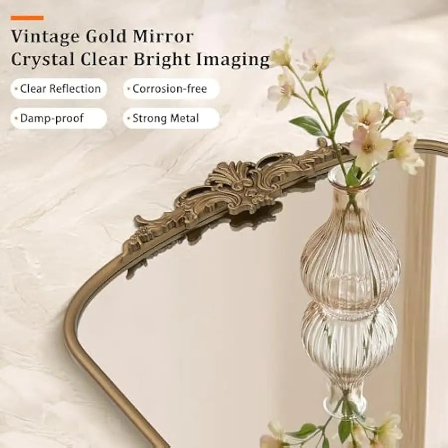 Vintage Arched Wall Mirror – Antique Gold (40" x 29")