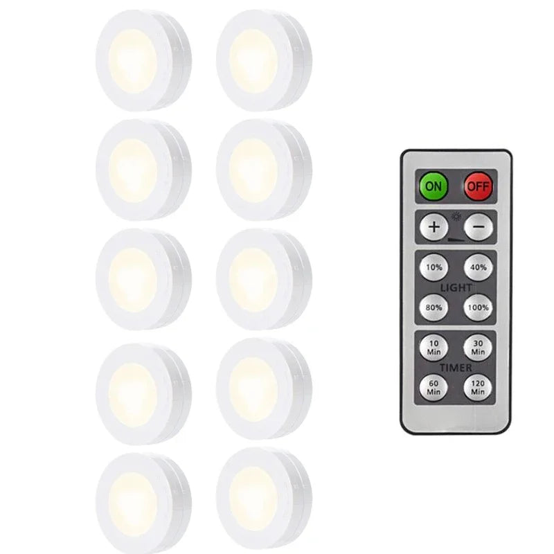 LED Puck Light Wireless Under Cabinet Lights with Remote Control Dimmable Battery Powered Night Lamp for Kitchen, Closet, Wardrobe