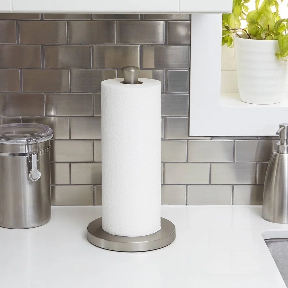 Free-Standing Paper Towel Holder – Weighted Base Non-Slip Design, One-Hand Tear for Standard Rolls
