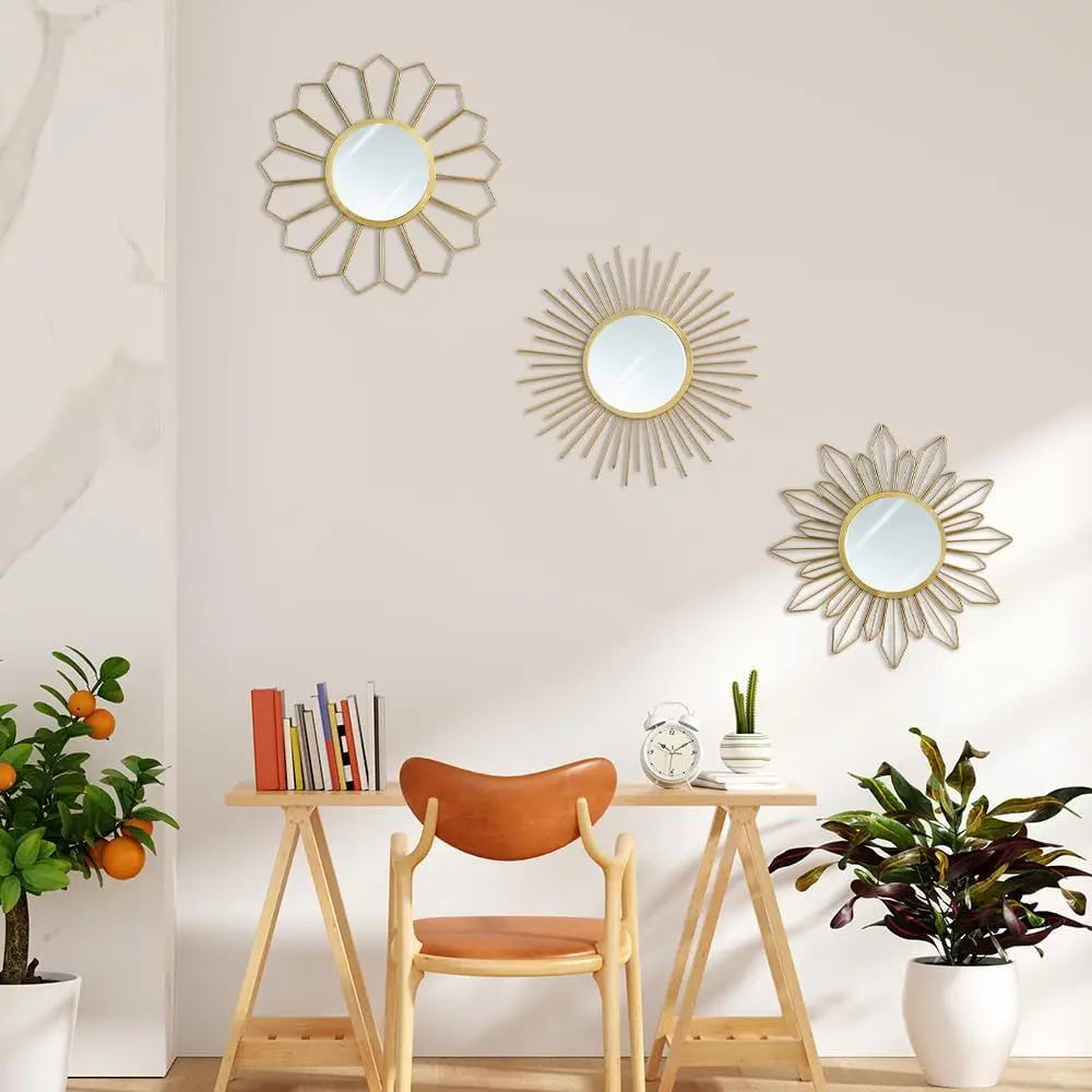 Set of 3 - 10 inch Sunburst Metal Wall Mirrors
