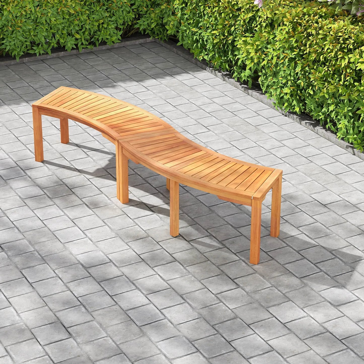 Outdoor Curved Bench w/Slatted Seat 2-Person Seating