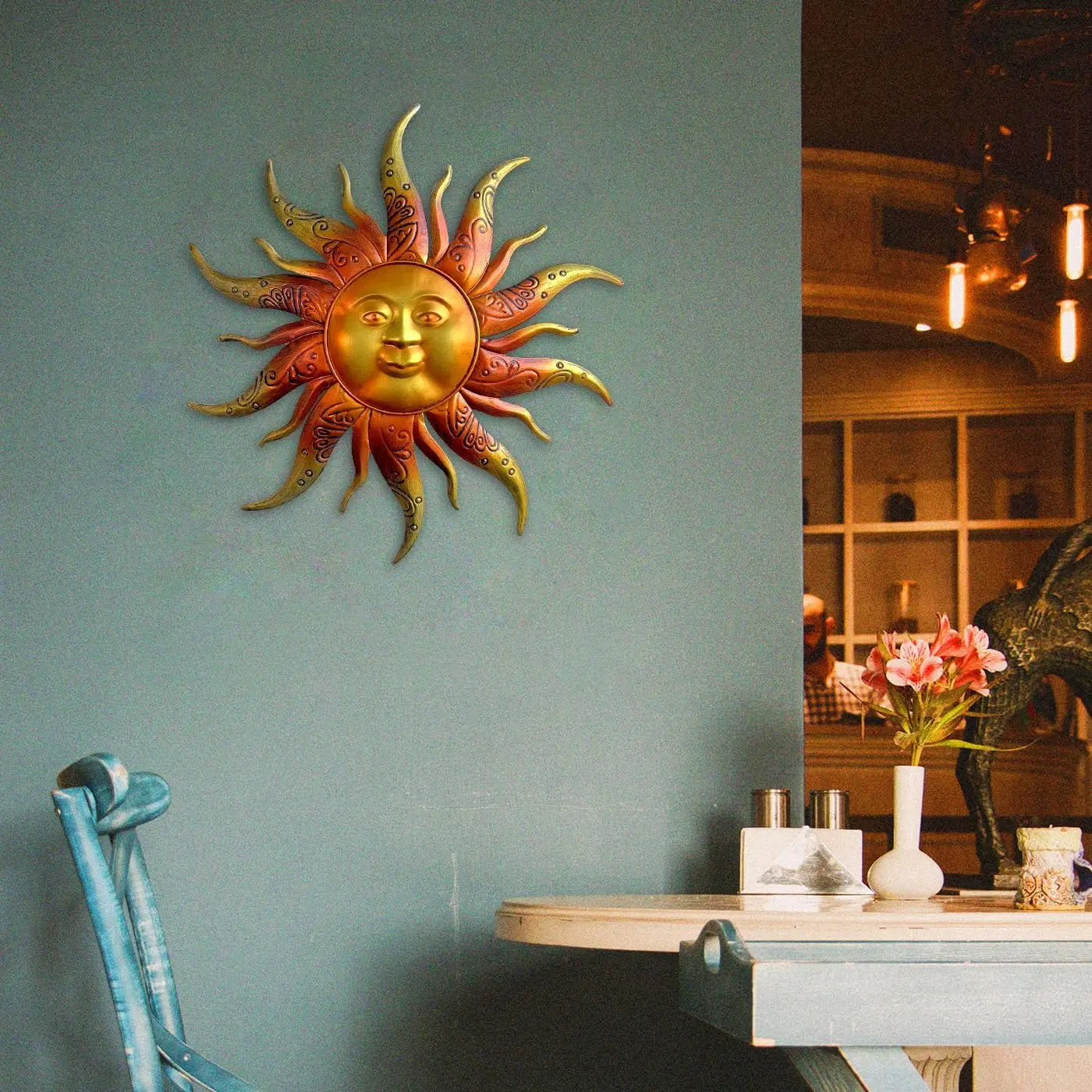 Metal Sun Wall Art Decor - 17" Rustic Retro Ornament for Garden, Patio, Yard, Fence, or Living Room
