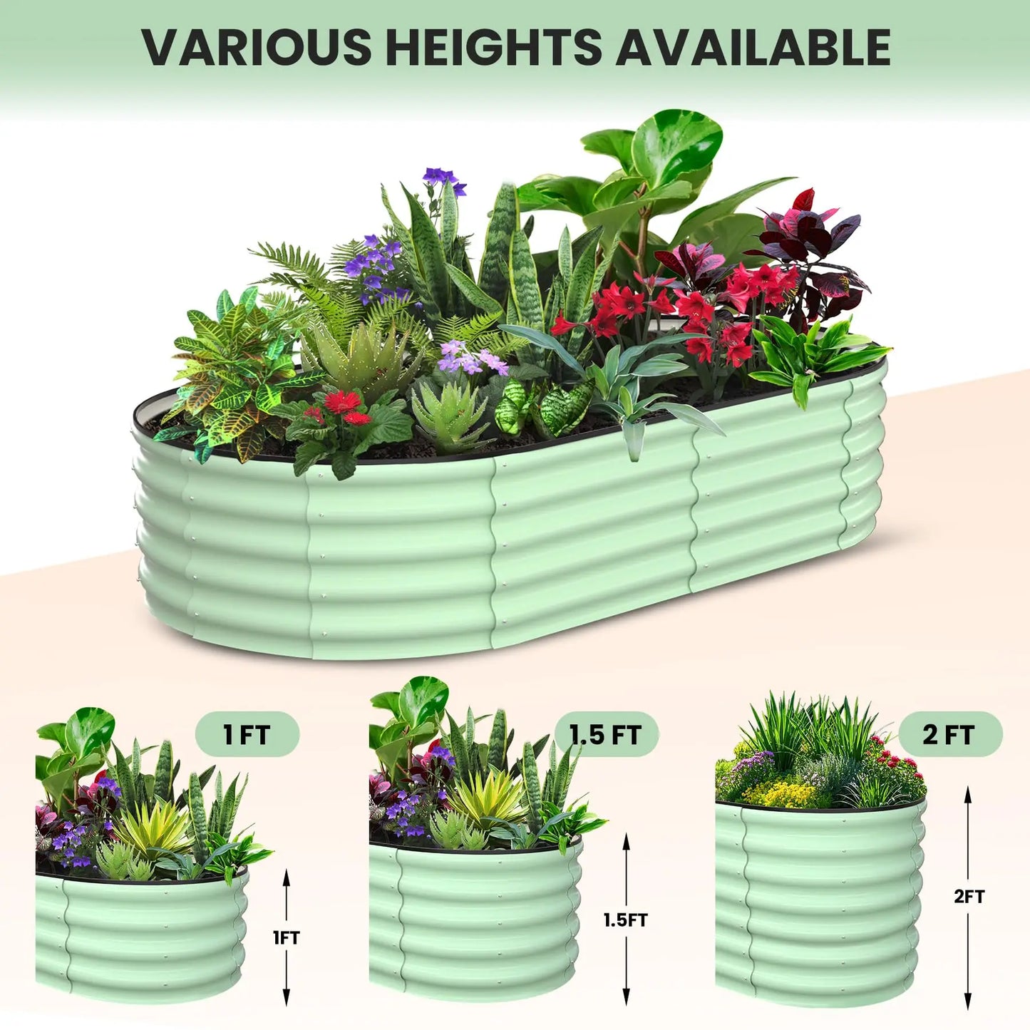Oval Galvanized Raised Garden Beds (2‑Pack) – Heavy‑Duty Metal Planter Boxes with Open Bottom & Safe Rubber Edging