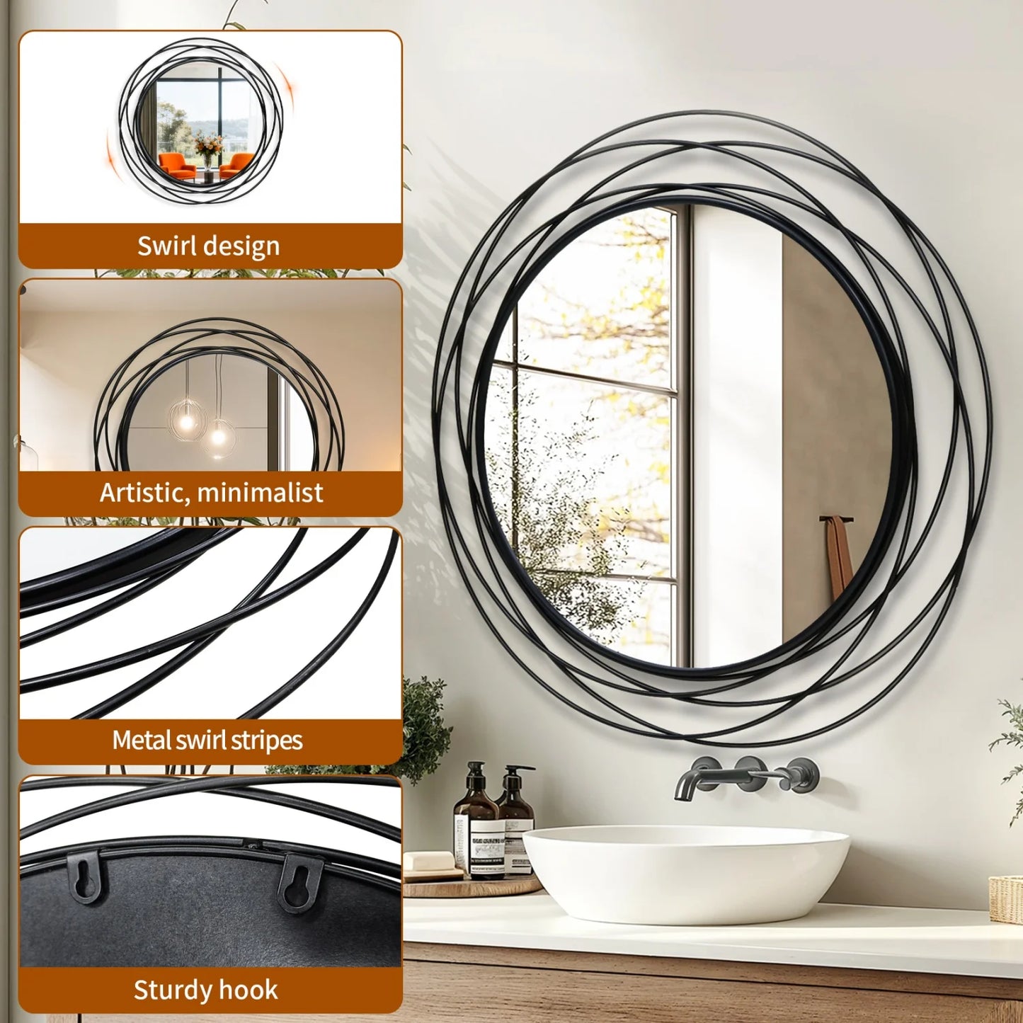 Round Wire Frame Wall Mirror – Matte Black (31.5")