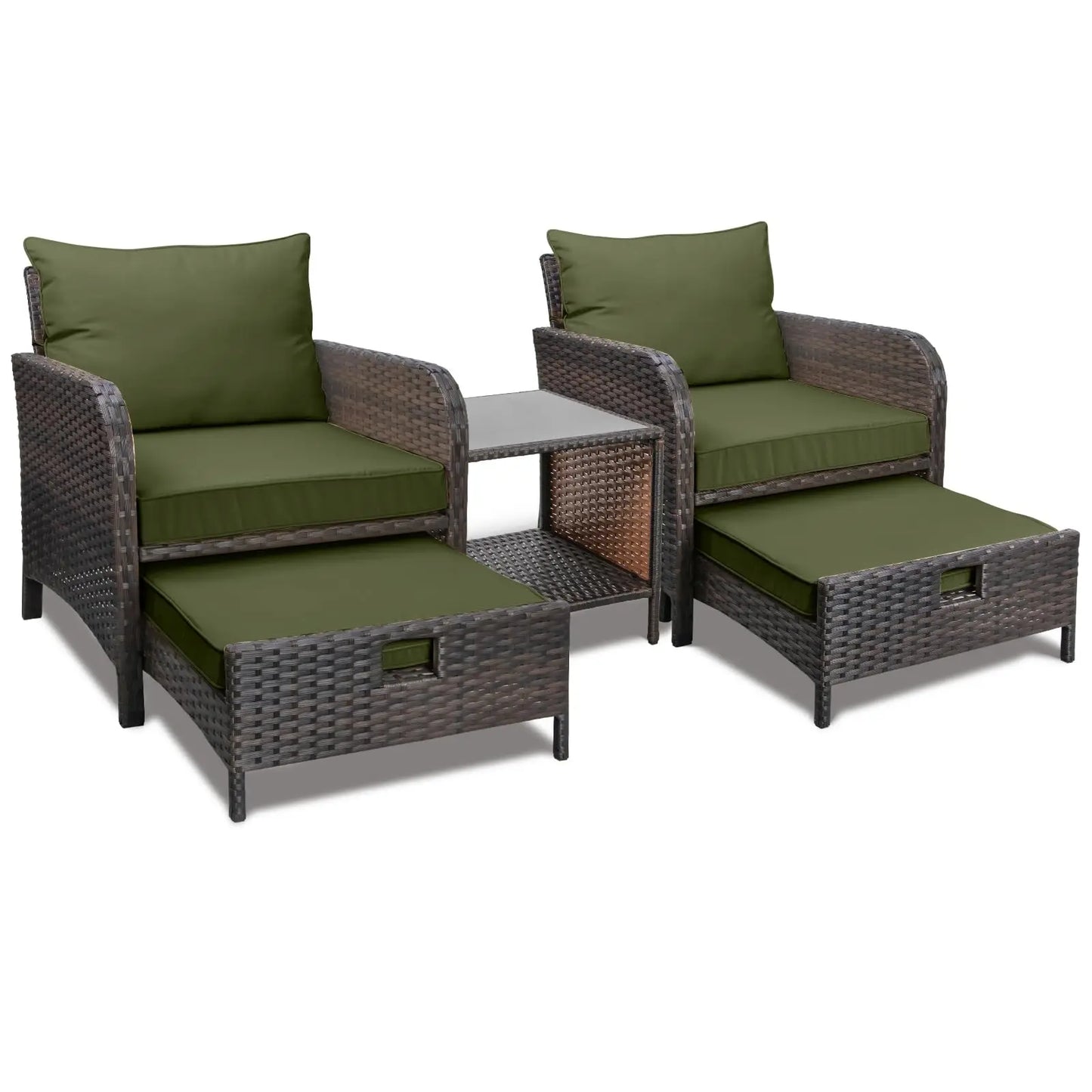 5‑Piece PE Wicker Patio Conversation Set – Lounge Chairs with Cushions, Ottoman & Side Table