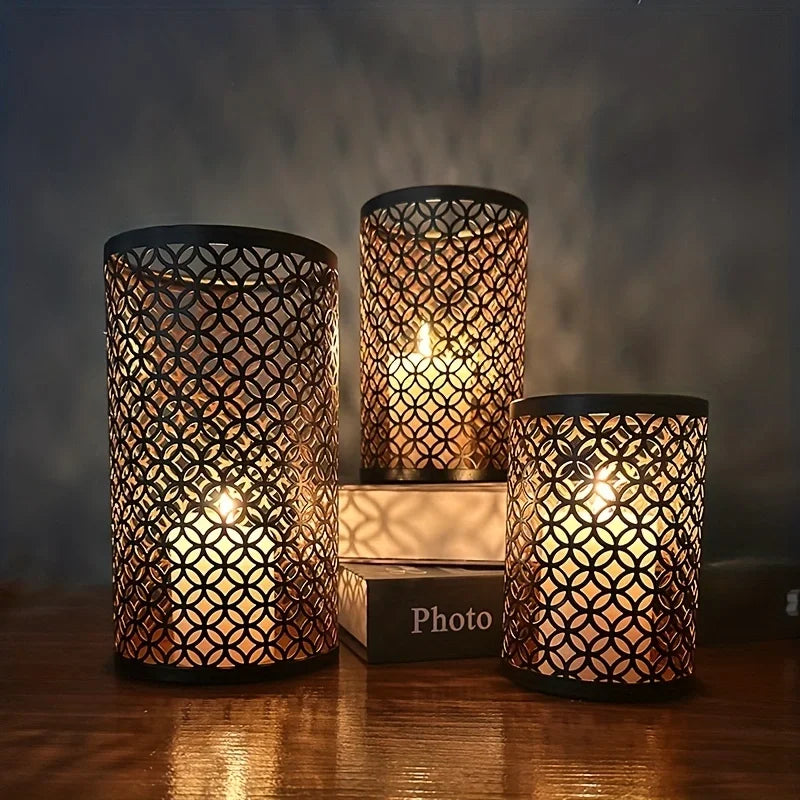Nordic Iron Candle Holders – Hollowed‑Out Metal Art Decor for Elegant Ambient Lighting (Set of 3)