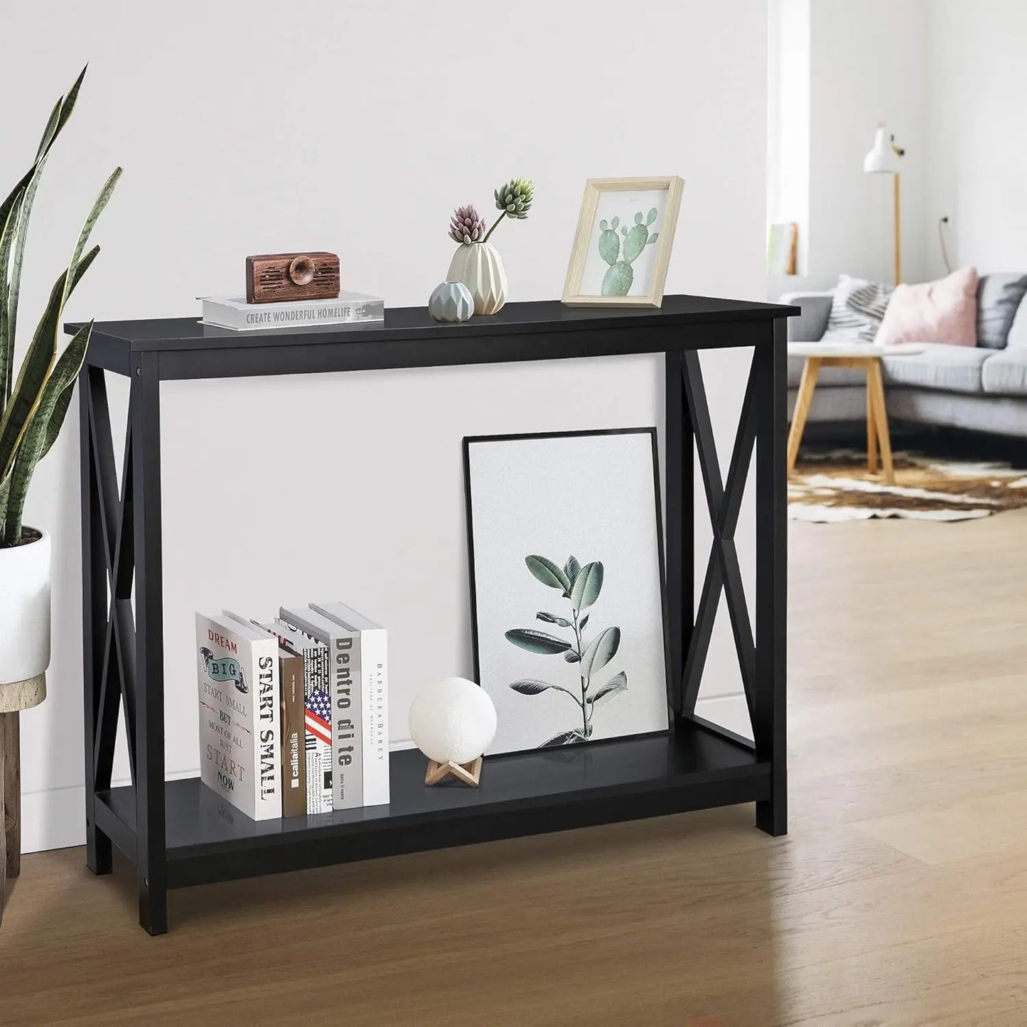 39.5" Narrow Console Table with 2-Tier Storage Shelf, Black Finish