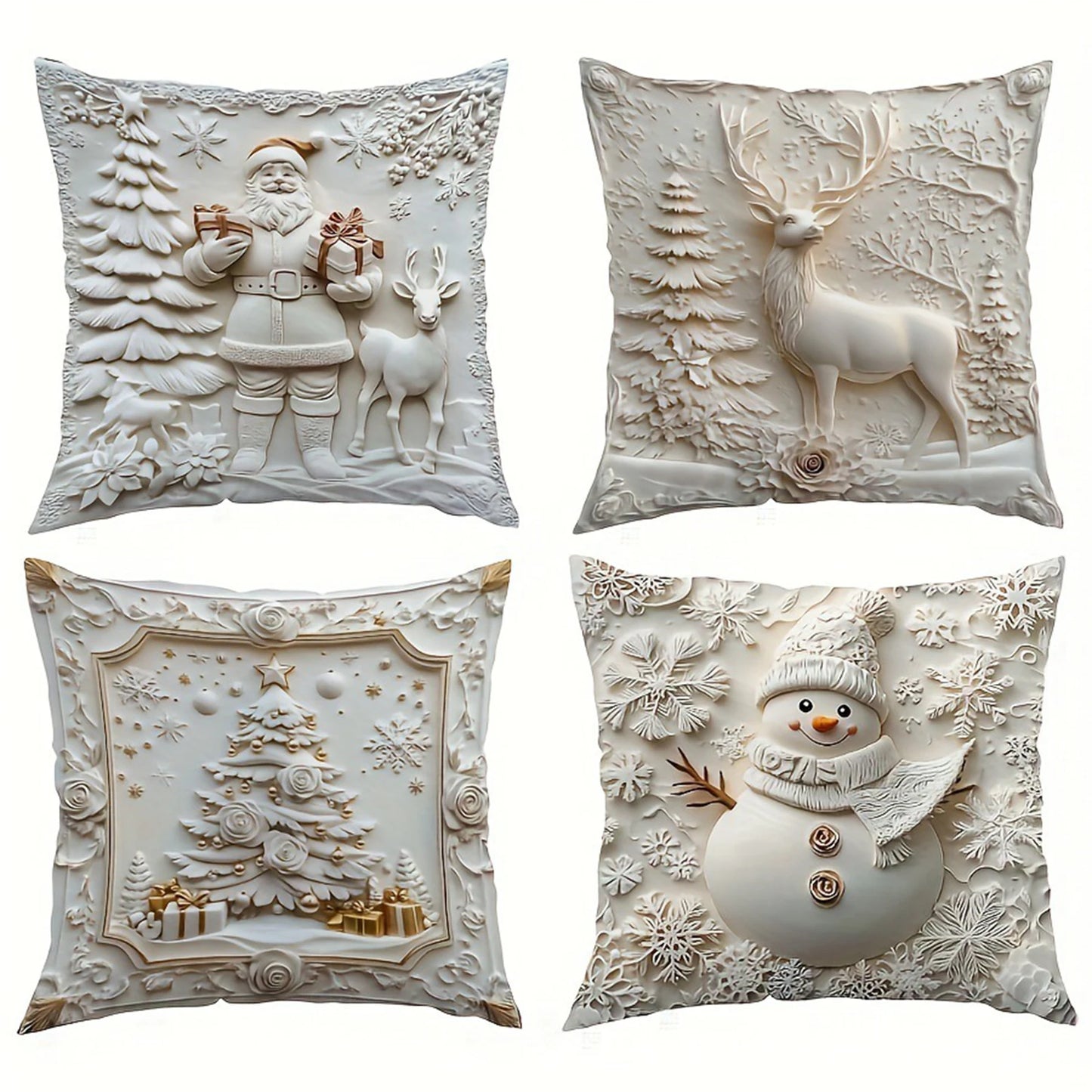 3D Christmas Pillow Covers – Set of 4 Festive Decorative Cushion Cases