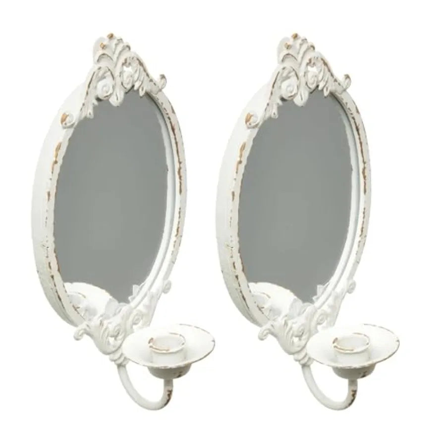 White Mirror Wall Candle Sconces Set of Two