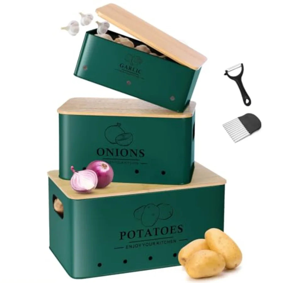 Metal Kitchen Vegetable Storage Set of 3 for Onion Garlic Potato Storage