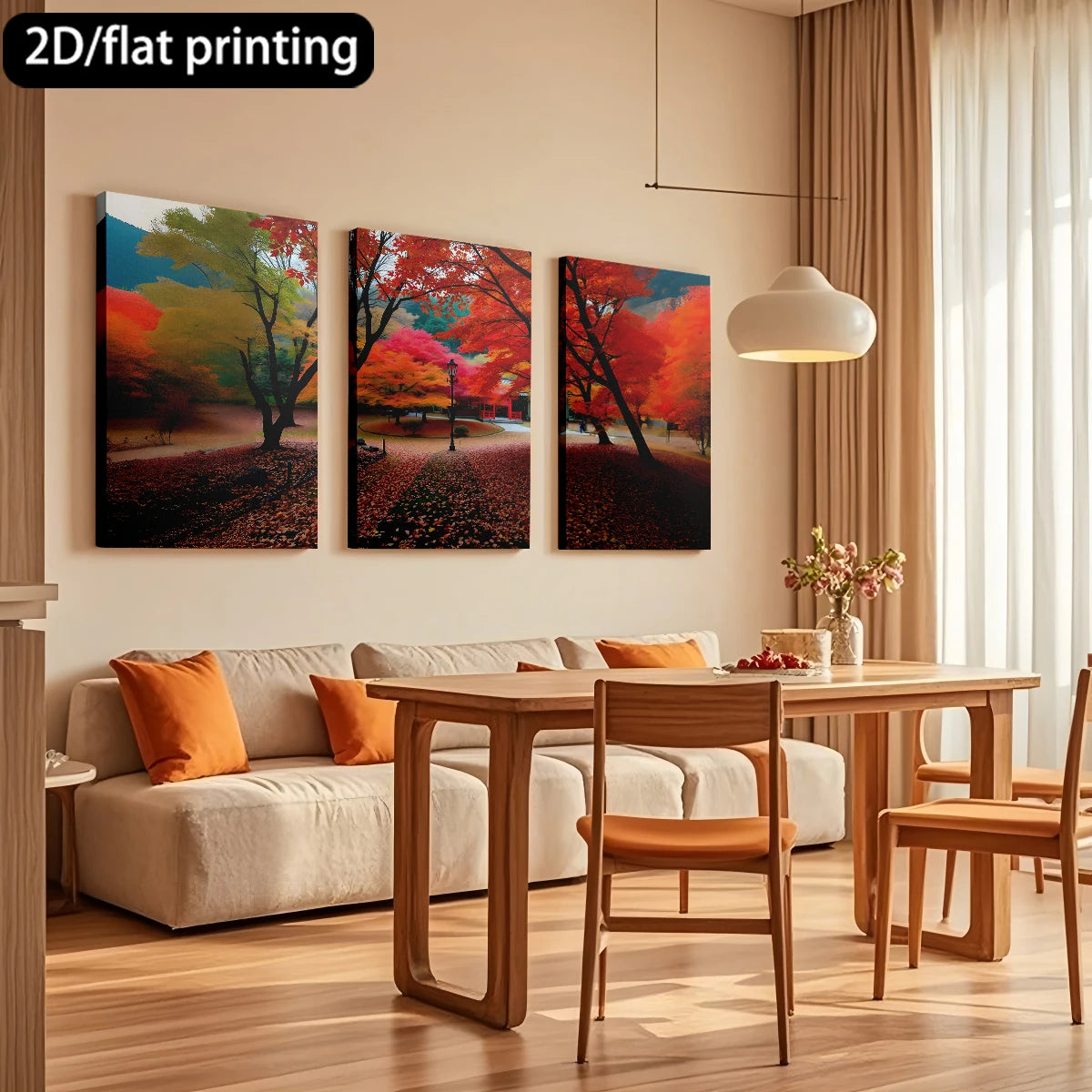 3pc wooden frame canvas decorative painting - Autumn landscape, color-changing trees