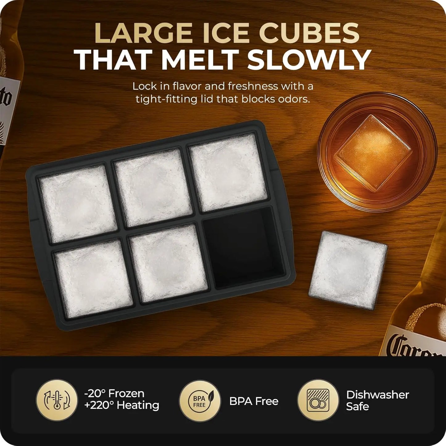 Silicone Ice Cube Tray with Lid – 12 Large 2‑Inch Cubes for Whiskey & Cocktails (2‑Pack)
