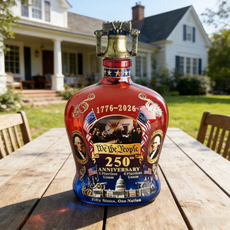 US 250th Anniversary We The People Whiskey Decanter, Decorative Glass Bottle for 4th of July Party & Home Bar Display