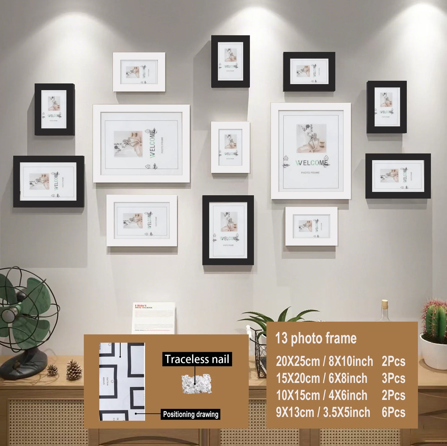 13‑Piece Wood Picture Frame Set – Multi‑Size Wall Gallery Frames for Photos