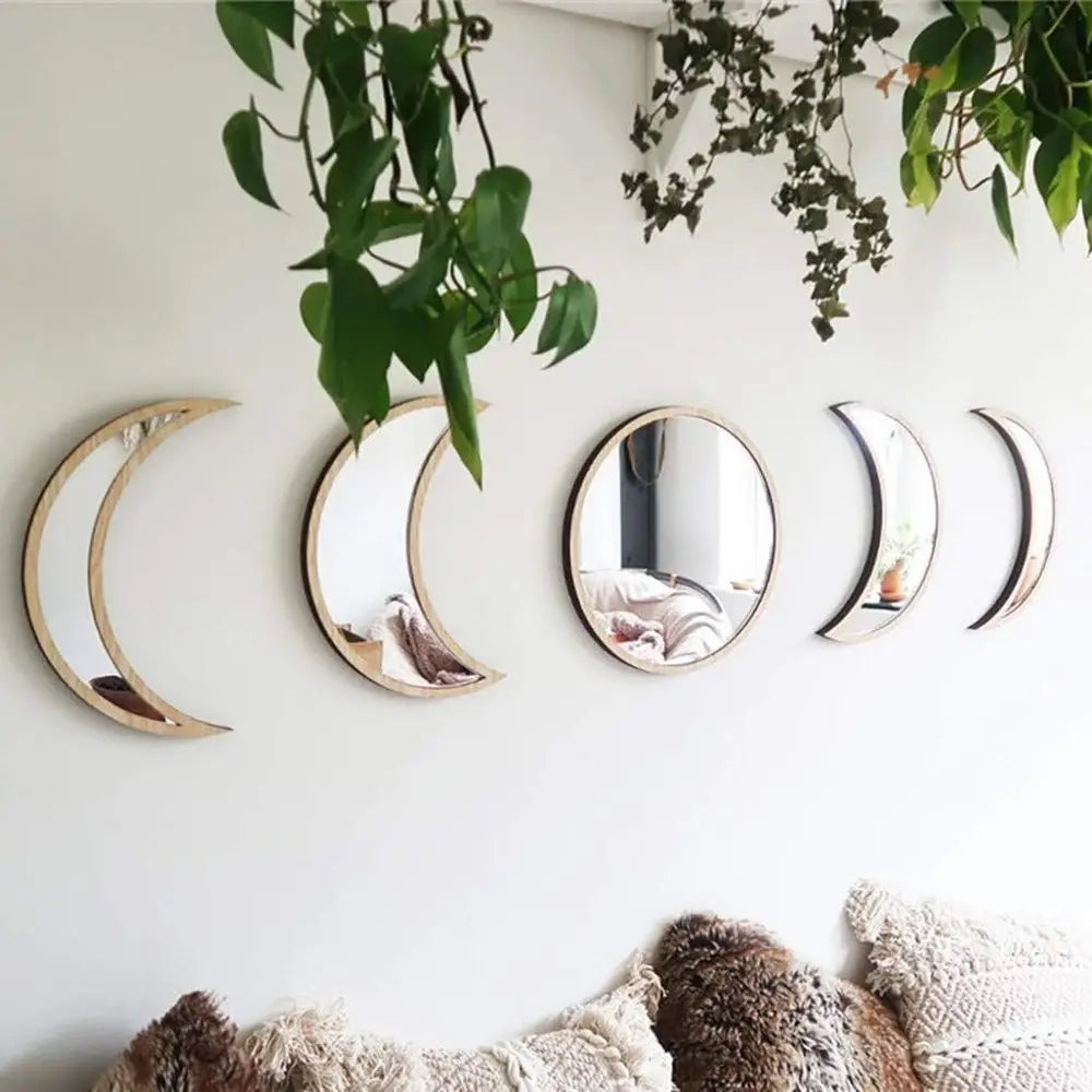5-Piece Acrylic Wall Art Set - Moon Phase Mirror