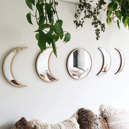 5-Piece Acrylic Wall Art Set - Moon Phase Mirror
