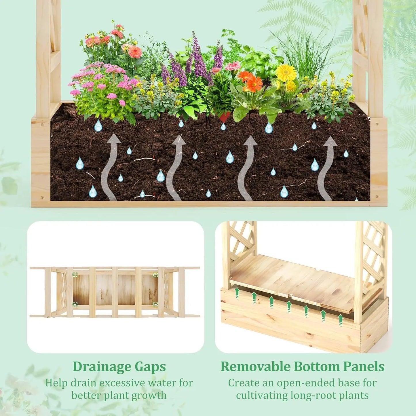 Elevated Garden Box with Trellis for Climbing Vines/plants for Outdoor Patio or Balcony 44x14x45