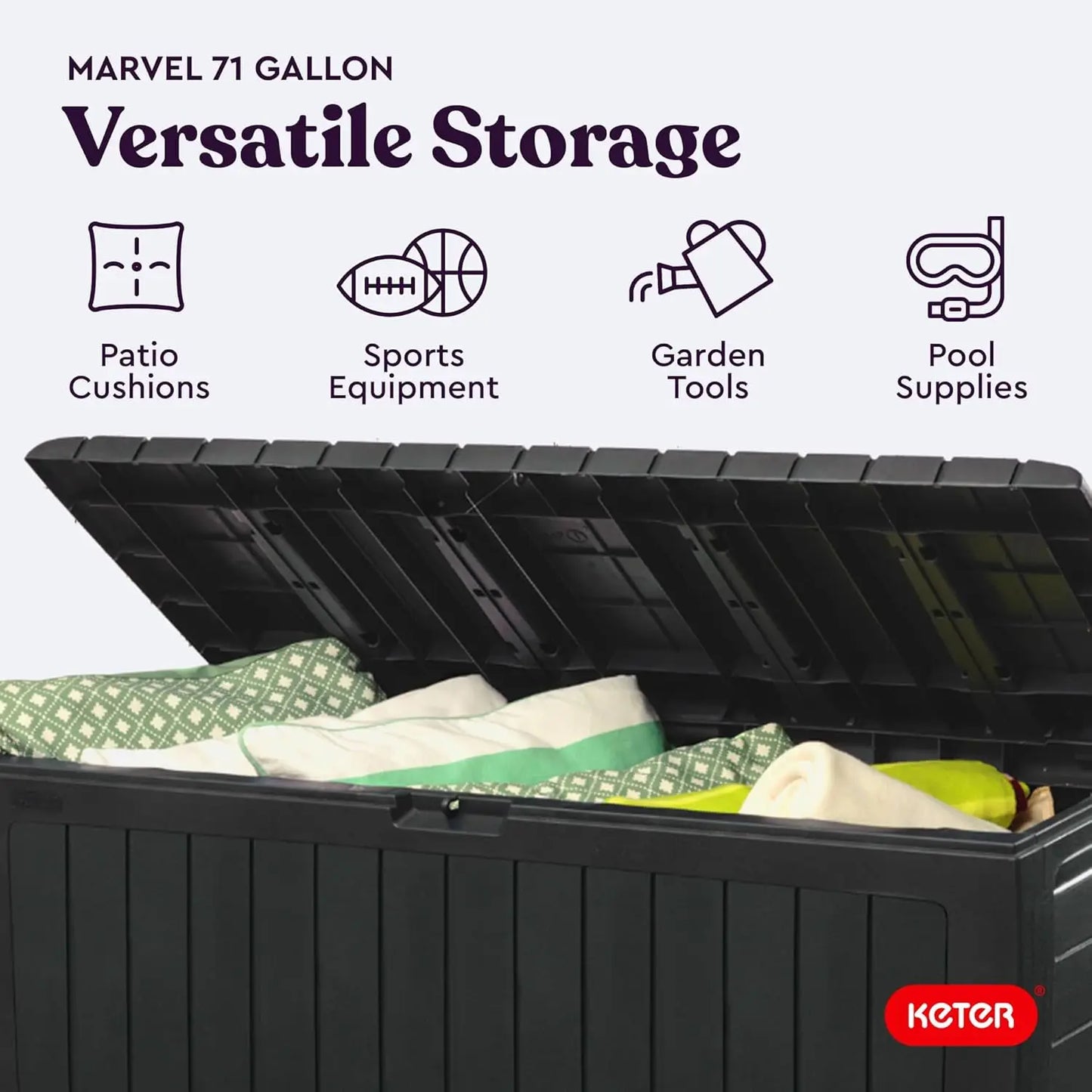 71 Gallon Resin Outdoor Storage Box for Patio, Balcony & Garden – Weather‑Resistant Deck Box for Cushions,