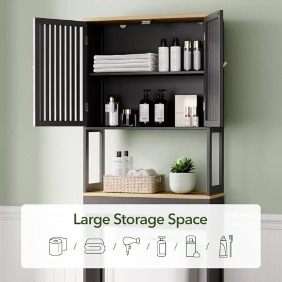 Over The Toilet Storage Cabinet with Breathable Bamboo Doors, 3-Tier