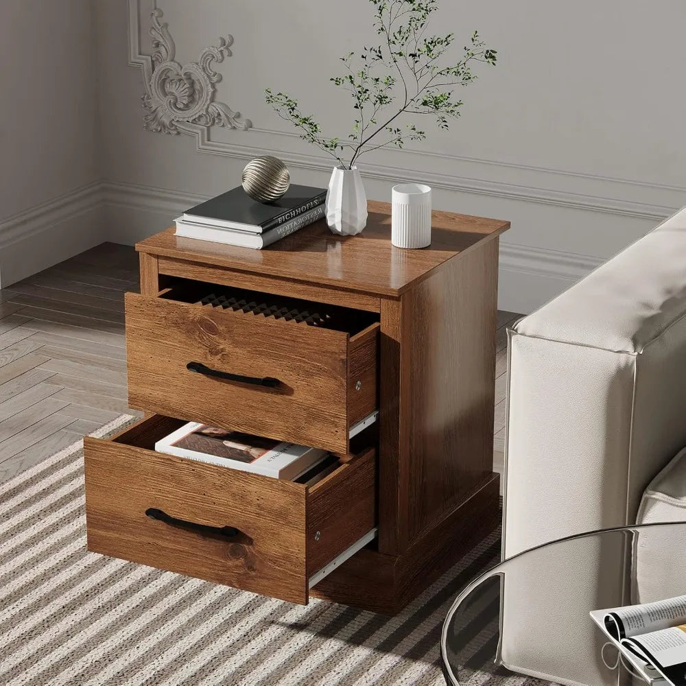 Wood Nightstands Set of 2 – Bedside Tables with 2 Storage Drawers