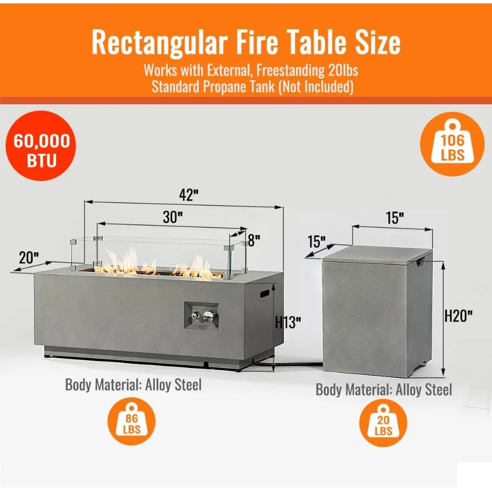 42" x 20" Outdoor Rectangular Propane Fire Pit Table