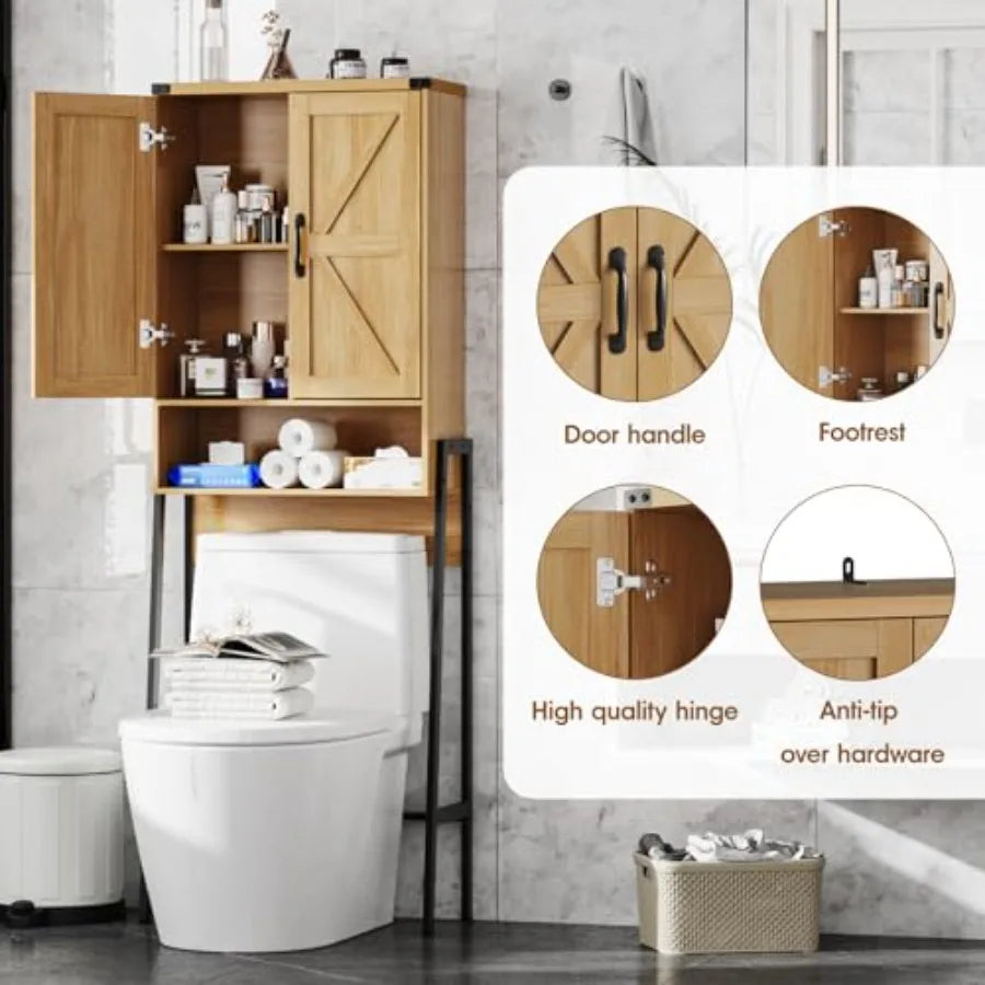 Over The Toilet Storage Cabinet with 2-Door with Anti-Tip
