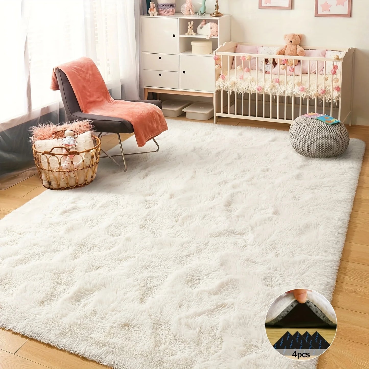 Off-White Soft Shaggy Non-Slip Rug