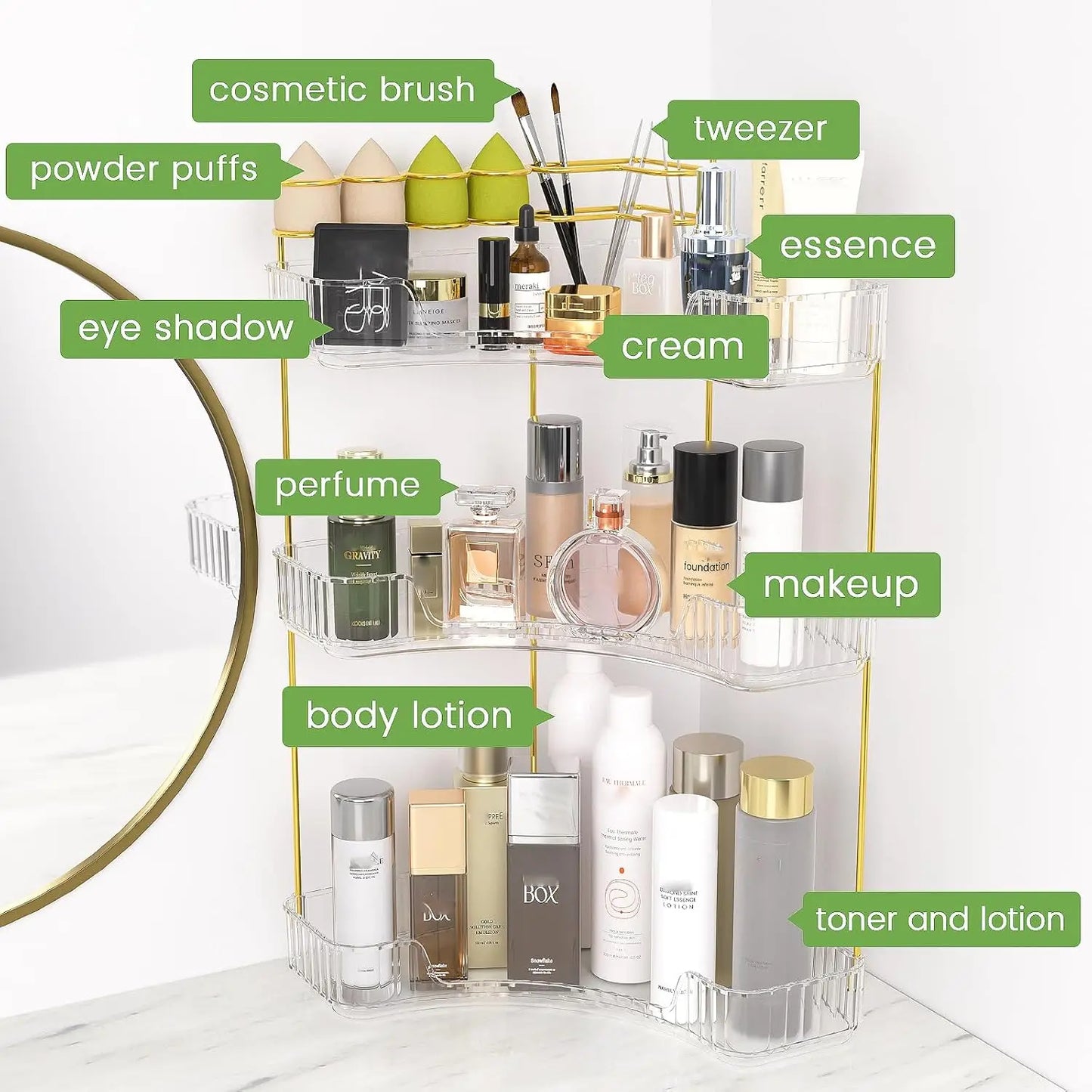 3-Tier Acrylic Corner Vanity Organizer – Luxury Makeup & Brush Station