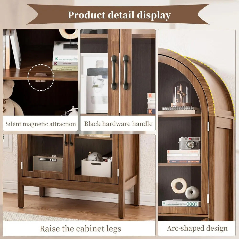 Heirloom Walnut Arched Sideboard 5-Tier Storage - 70" Tall