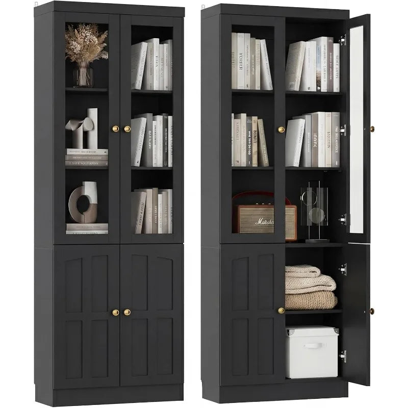 80" Tall Bookshelf with Glass Doors | Large Storage & Display Cabinet