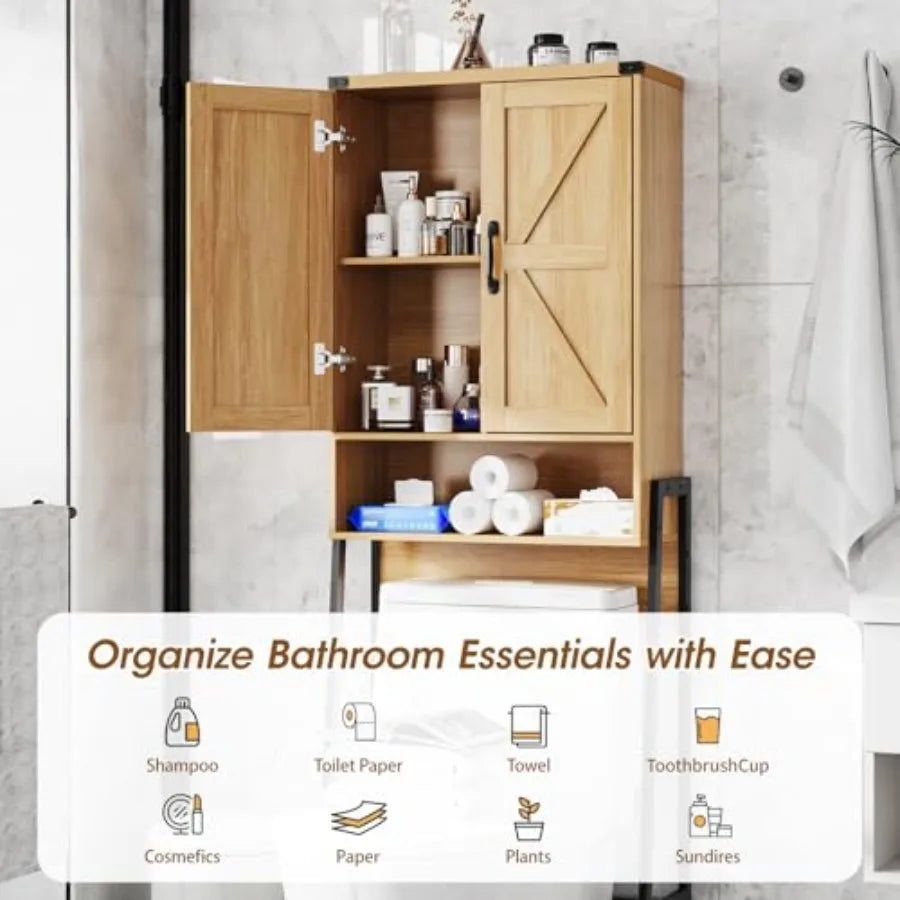Over The Toilet Storage Cabinet with 2-Door with Anti-Tip