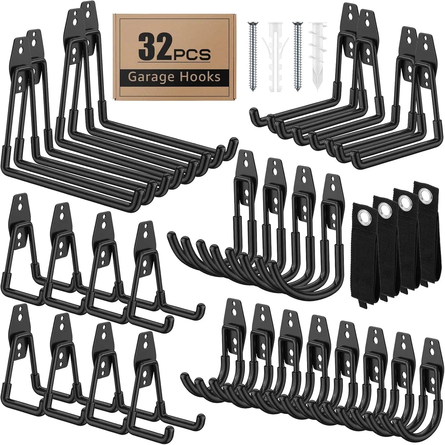 32 Pack Garage Hooks with Anti-Slip Coating Heavy Duty Wall Mount