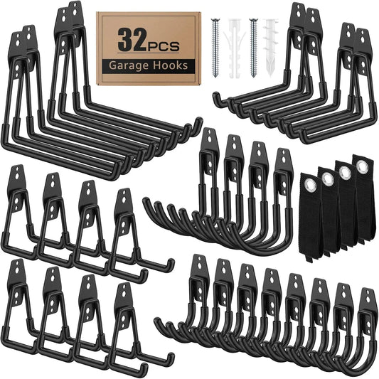 32 Pack Garage Hooks with Anti-Slip Coating Heavy Duty Wall Mount