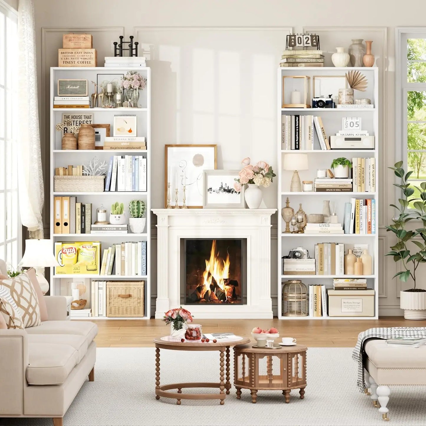 6-Tier Freestanding Open Bookcase Set | 2-Pack Tall Display Storage Shelves
