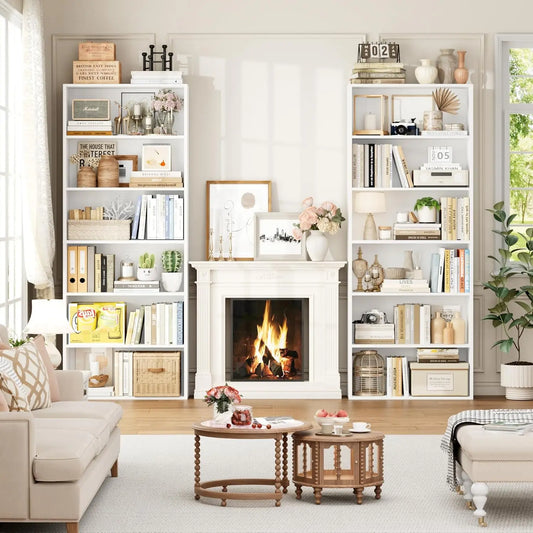 6-Tier Freestanding Open Bookcase Set | 2-Pack Tall Display Storage Shelves