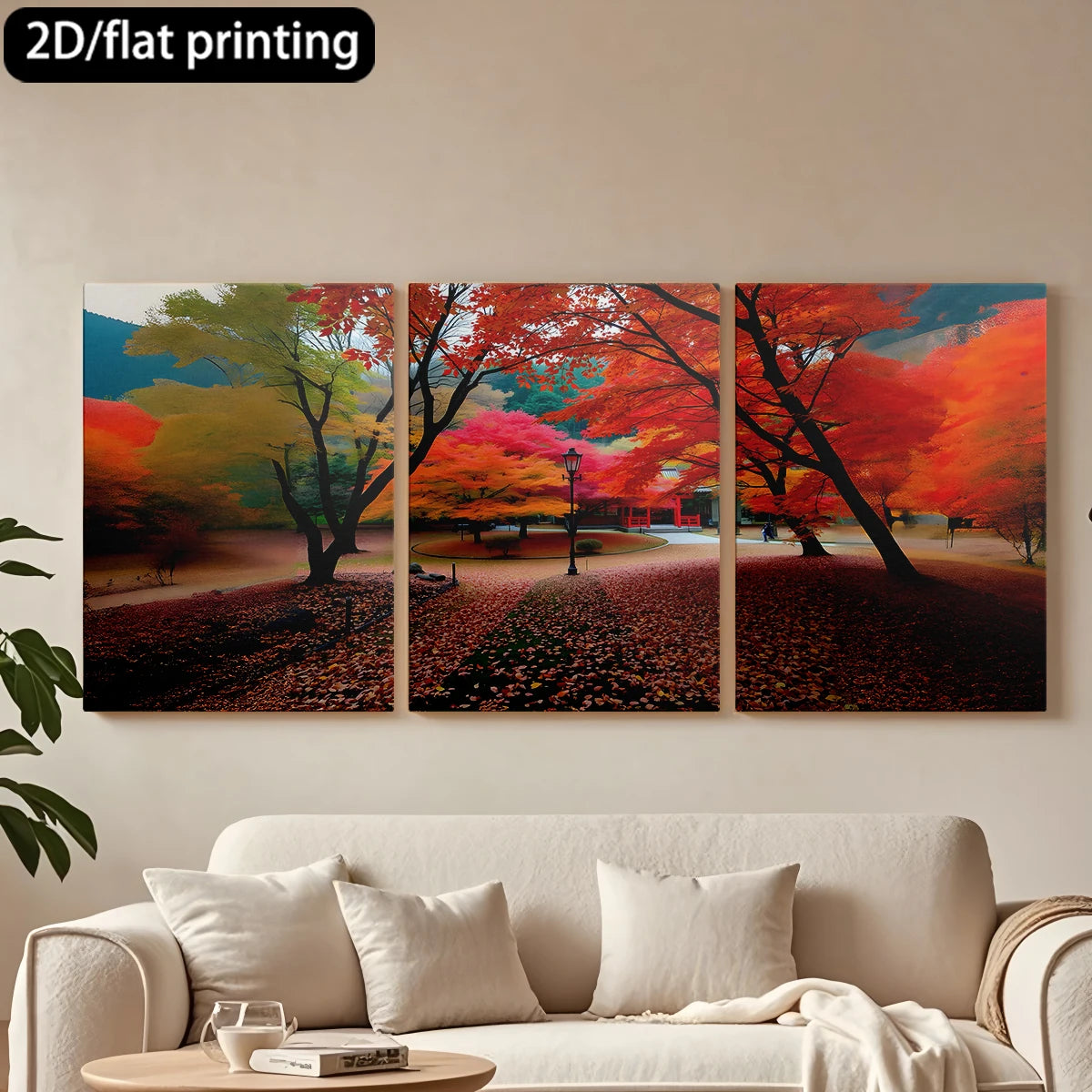3pc wooden frame canvas decorative painting - Autumn landscape, color-changing trees
