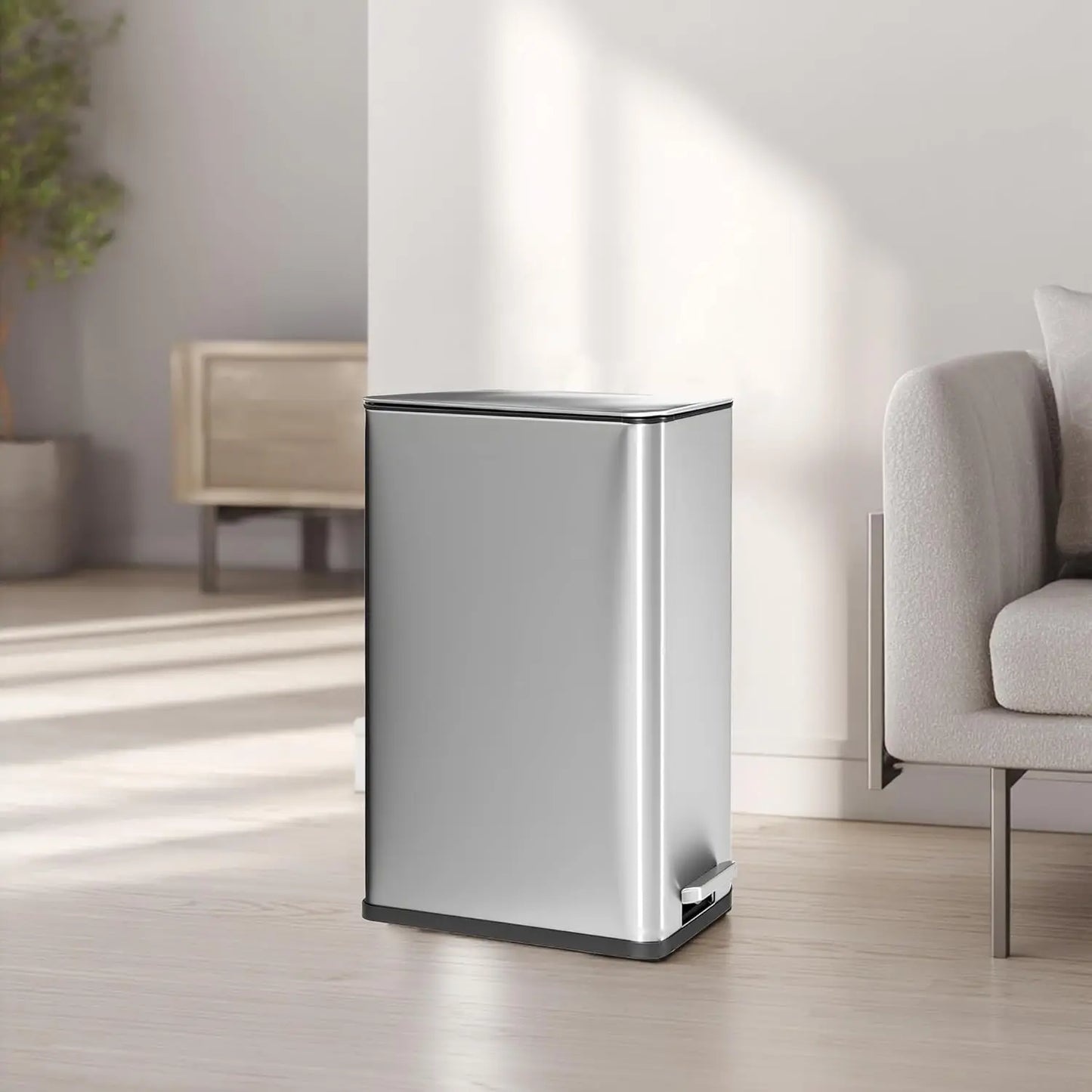 Anti-Slip Trash Can with Liner Lock System - Stainless Steel Bathroom Bin, Soft Close Lid & Fingerprint Proof