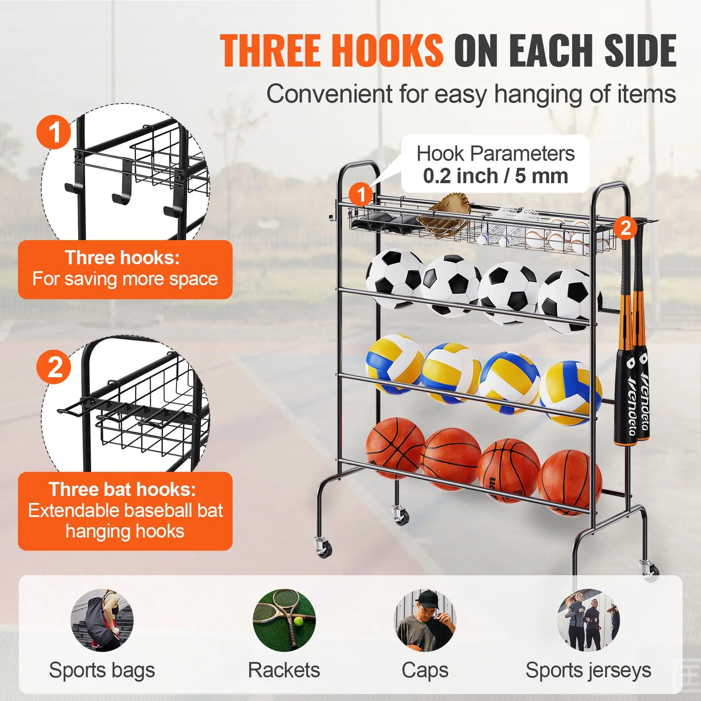 VEVOR 4-Layer Rolling Sports Equipment Storage Organizer
